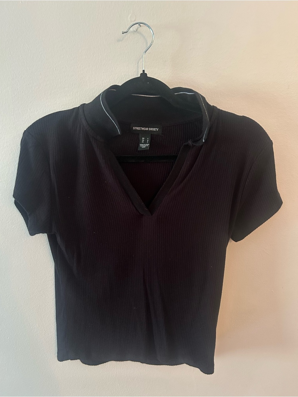 Streetwear Society Black Ribbed V-Notch Short Sleeve Tee